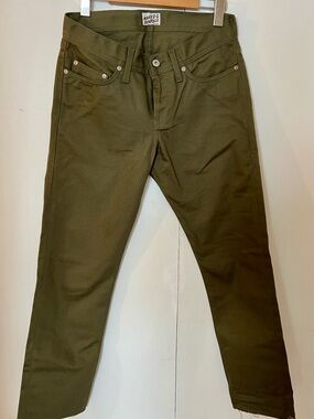 Naked & Famous Denim Olive Green Weird Guy Selvedge Jeans